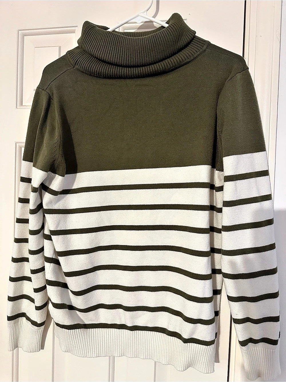 Striped Cowl Neck Sweater in Green & White